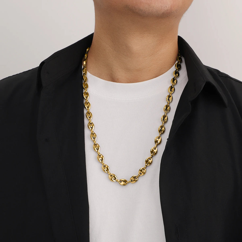 Gold Coffee Bean Chain Necklace in Tested Steel