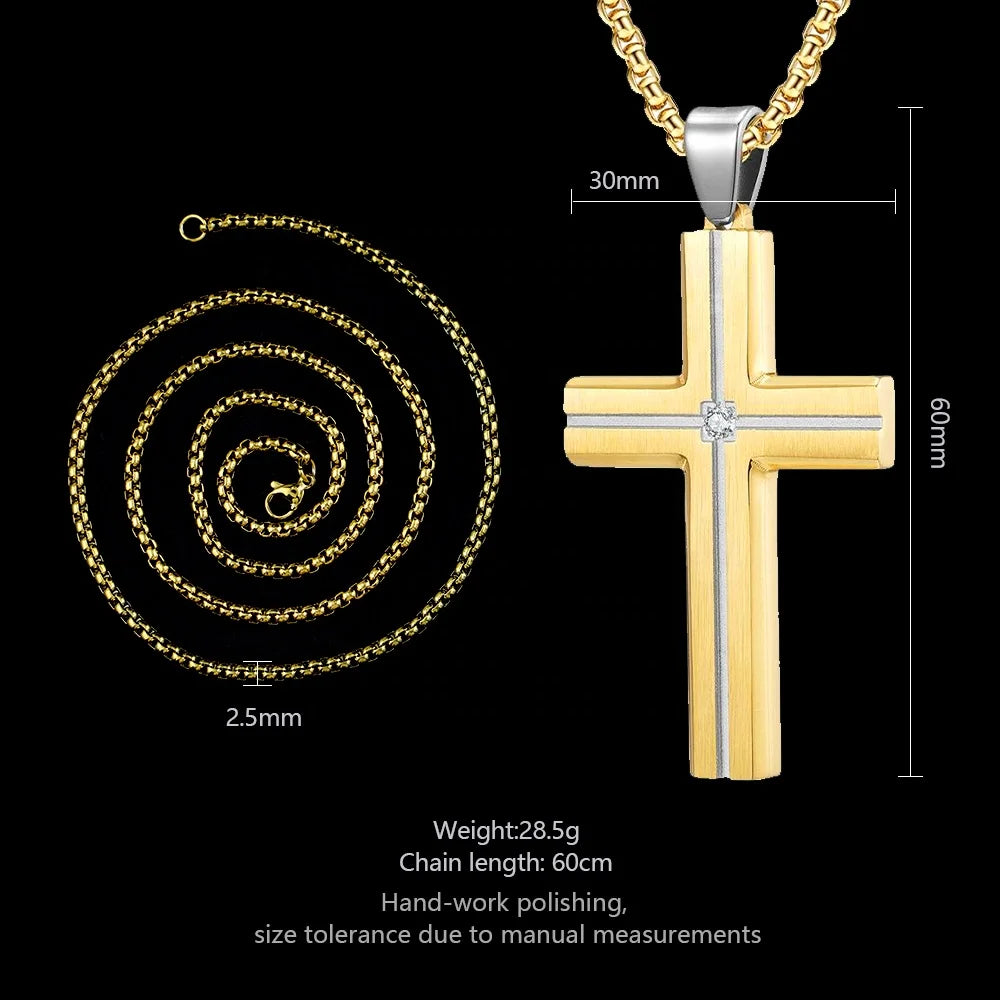 Two-Tone Cross Pendant Necklace with Zircon