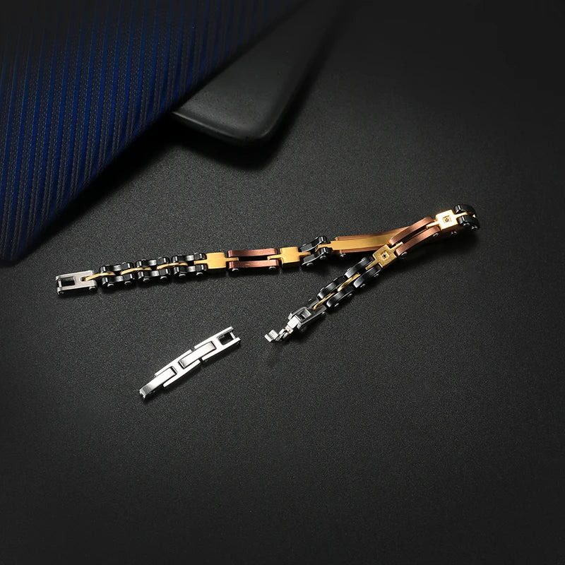 Steel and Ceramic Link Bracelet for Men