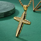 Engraved Arc Cross Zircon Pendant Necklace
