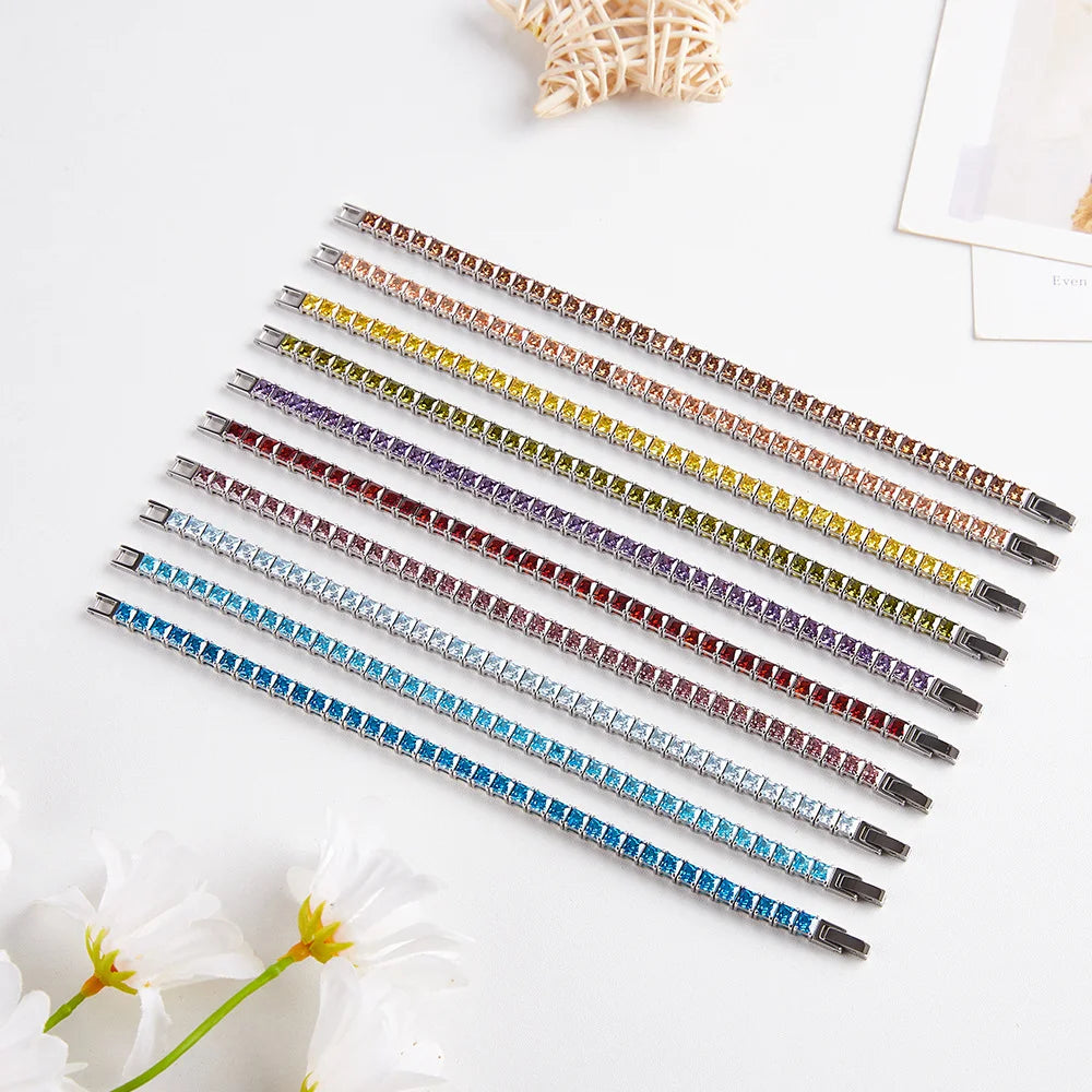 Steel Square Cut Zircon Tennis Bracelet
