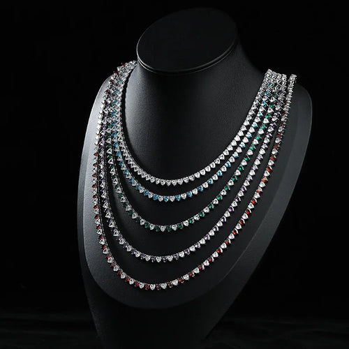 Steel Heart Zircon Tennis Necklace