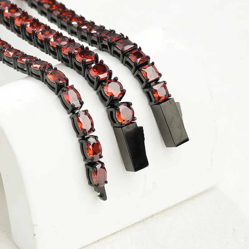 Black Steel and Red Zircon Tennis Bracelet