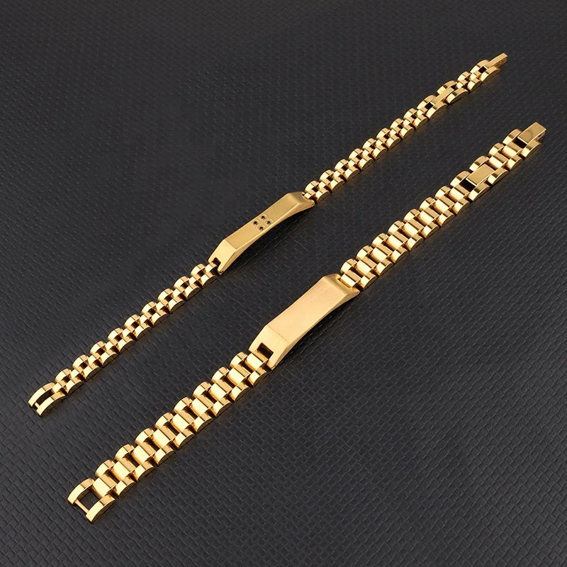18K Gold Plated ID Bracelet with Watchband Links