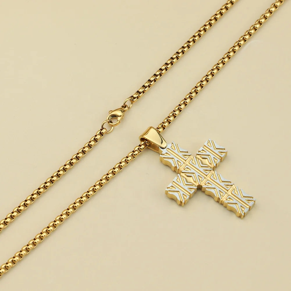 18K Gold Plated Geometric Cross Pendant Necklace