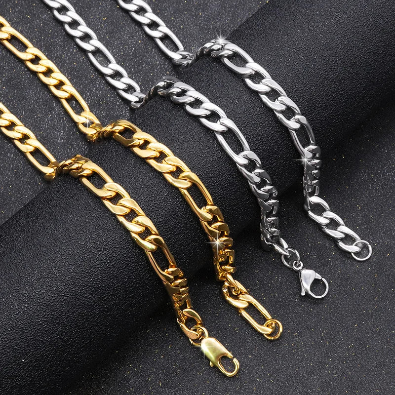 Gold Figaro Chain Necklace in Multiple Widths