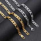 Gold Figaro Chain Necklace in Multiple Widths