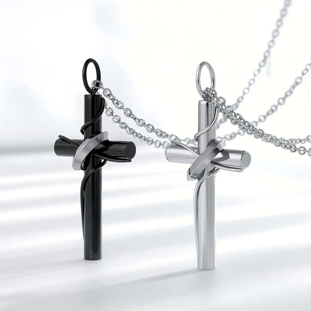 Steel Ringed Cross Pendant Necklace