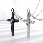 Steel Ringed Cross Pendant Necklace