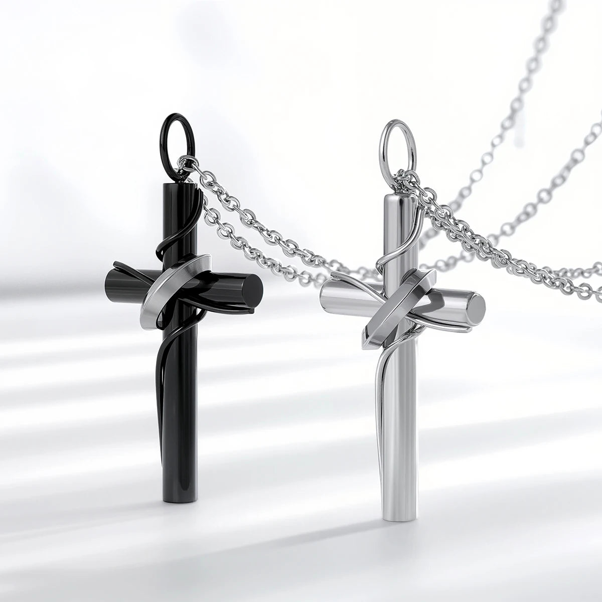 Steel Ringed Cross Pendant Necklace