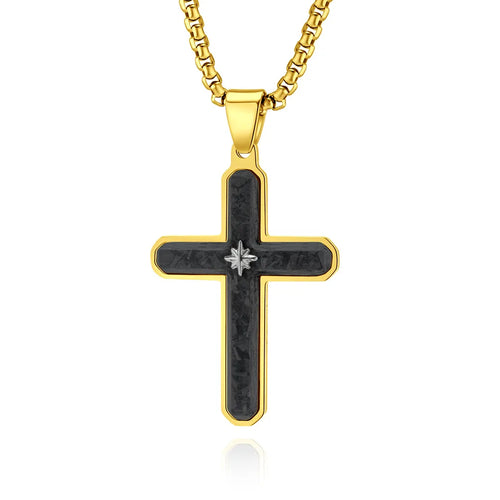 Carbon Fiber & Star Cross Pendant Necklace