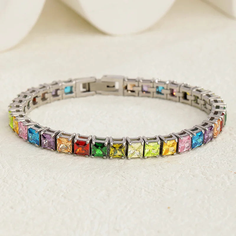 Rainbow Square Zircon Tennis Bracelet