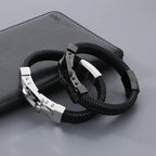 Braided Leather Bracelet with Square Steel Clasp
