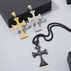 Flared Steel Cross Pendant Necklace with Zircon