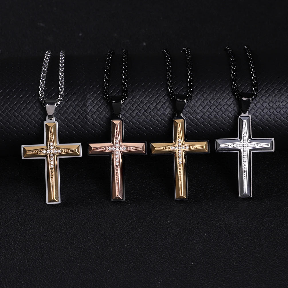 Zircon Channel Cross Pendant Necklace