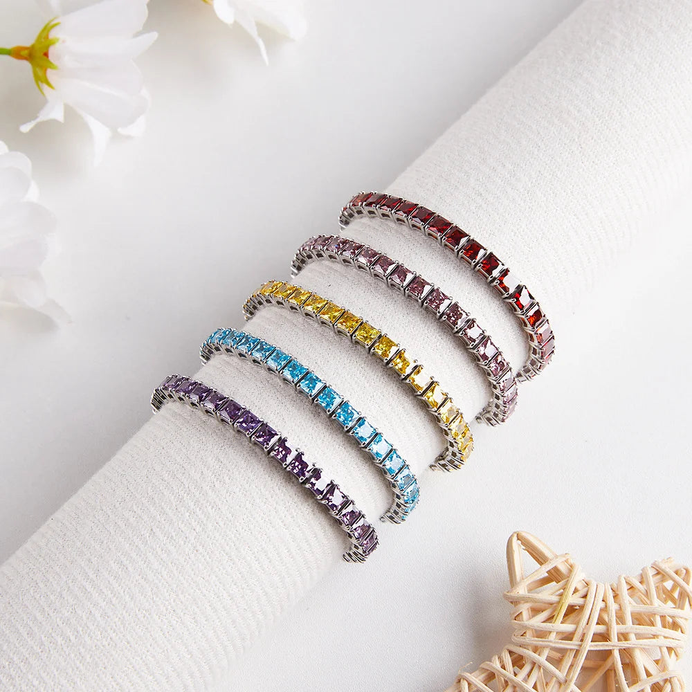 Steel Square Cut Zircon Tennis Bracelet