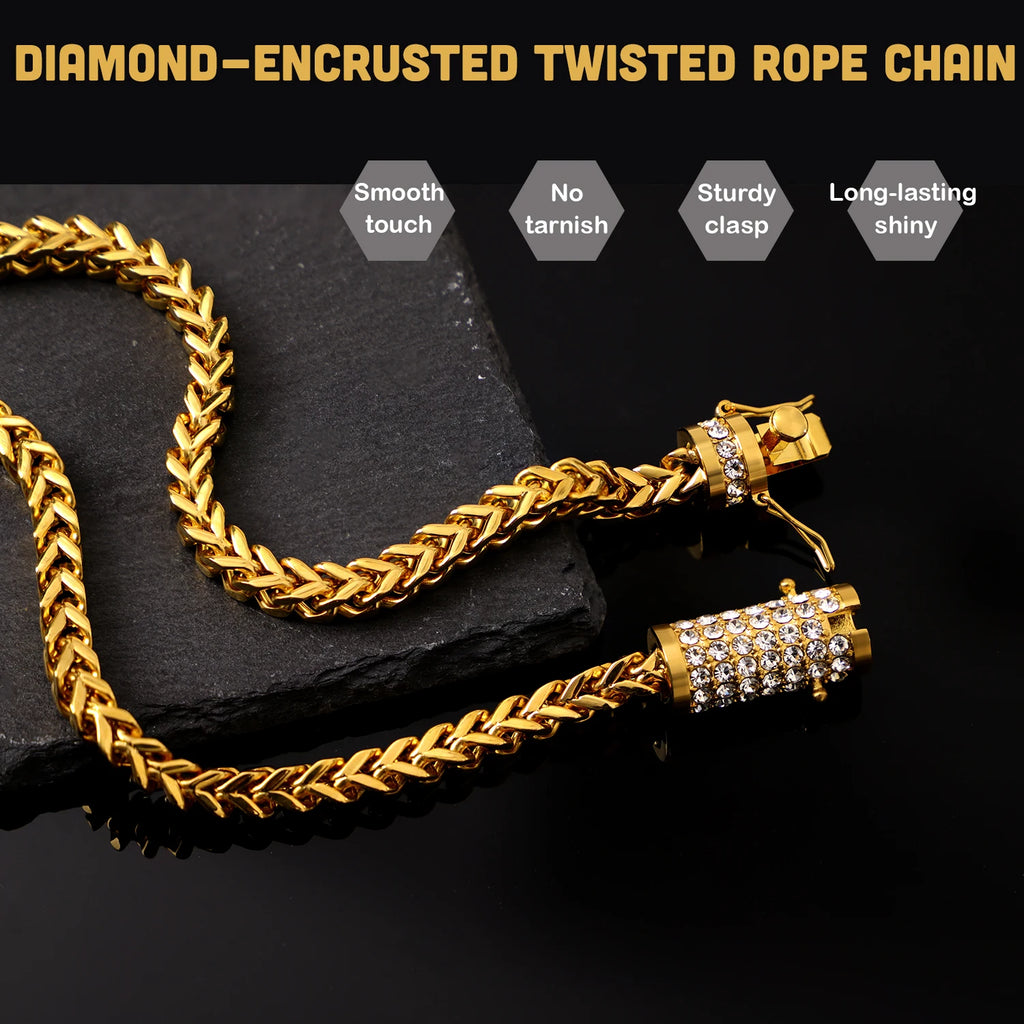 18K Gold Plated Franco Chain Necklace with Zircon Clasp