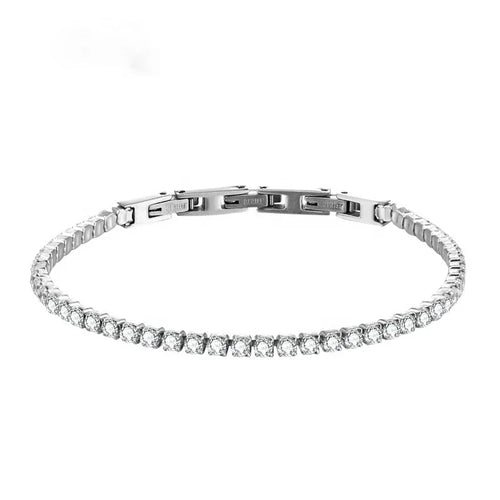 Sparkling silver tennis bracelet for men with brilliant round cut cubic zirconia stones