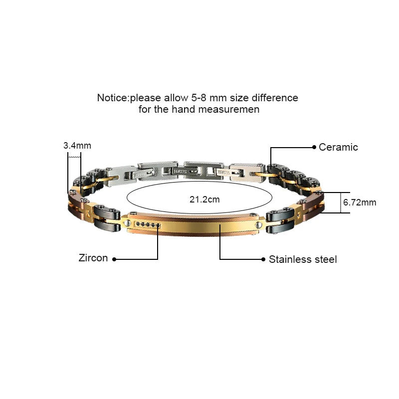 Steel and Ceramic Link Bracelet for Men