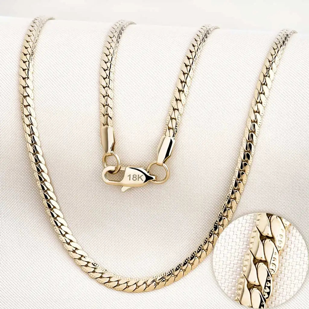 18K Gold Plated Herringbone Necklace with a Flat Profile