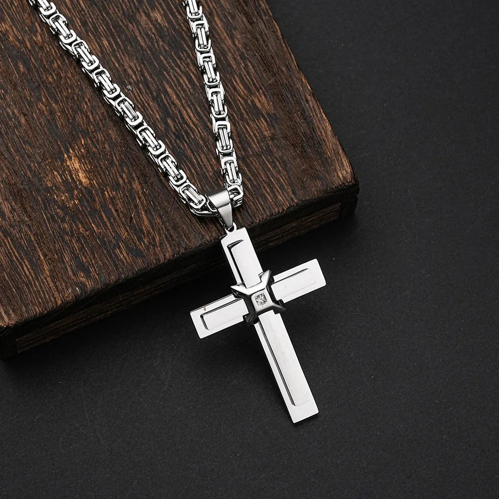 Emperor Chain Cross Necklace with Zirconia