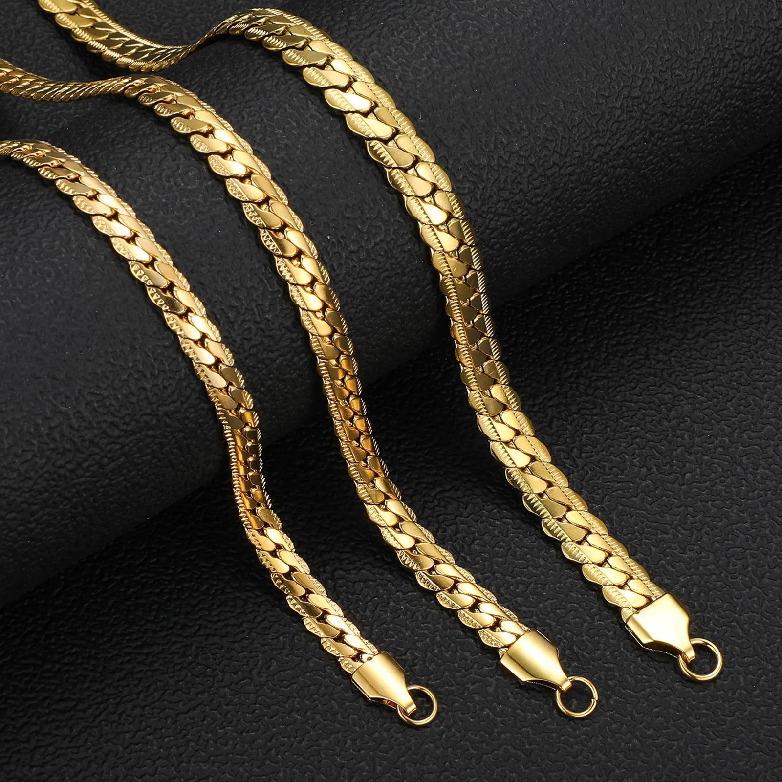 18K Gold Plated Herringbone Necklace with a Flat Profile