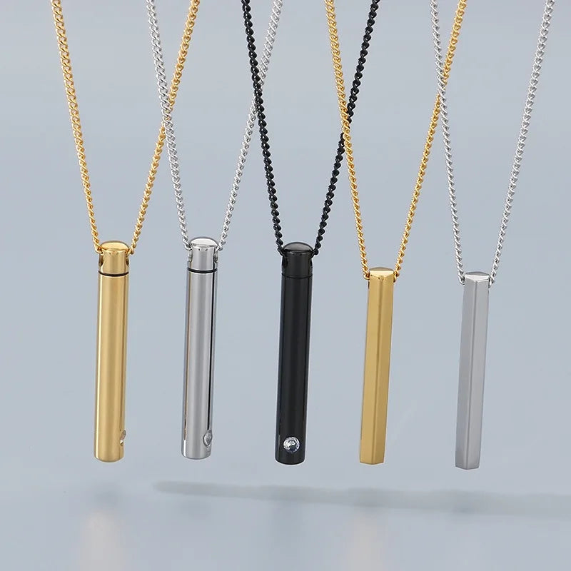 Steel Hollow Cylinder Pendant Necklace