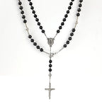 Black Agate Rosary Necklace with Crucifix Pendant