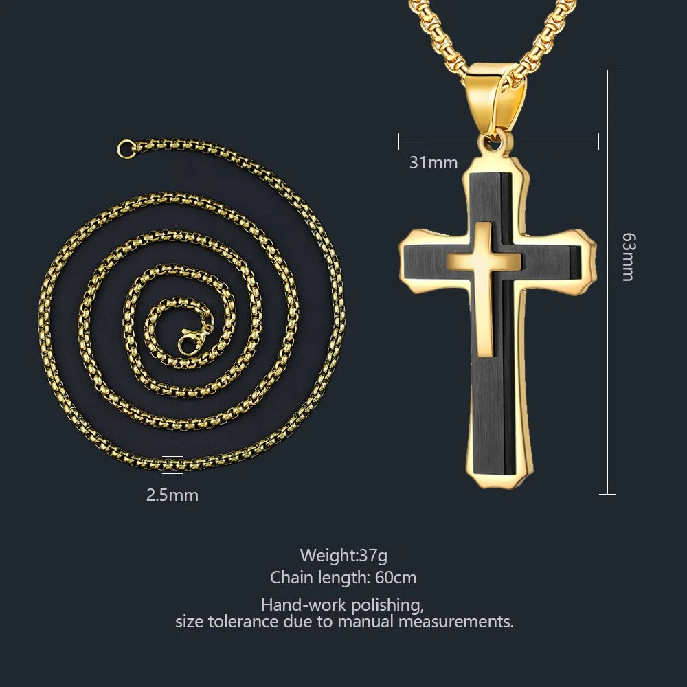 Layered Steel Cross Pendant Necklace