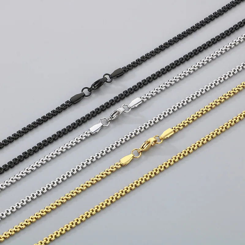 Steel Round Link Chain Necklace in Three Finishes