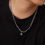 Steel Figaro Chain Necklace with Hematite Star