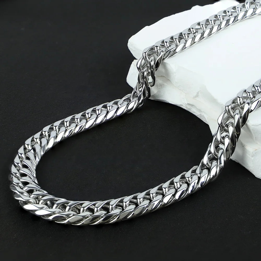 Polished Steel Chunky Cuban Link Necklace