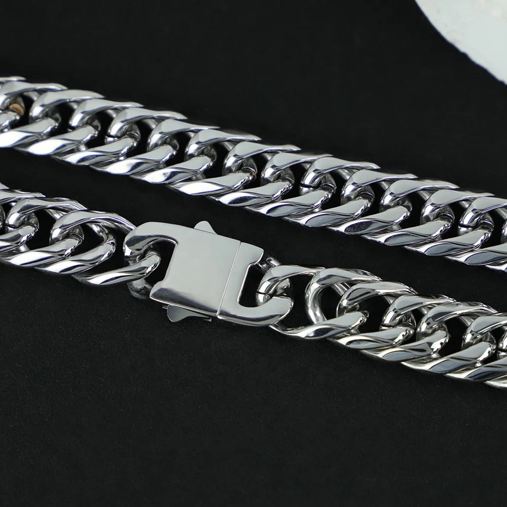Polished Steel Chunky Cuban Link Necklace