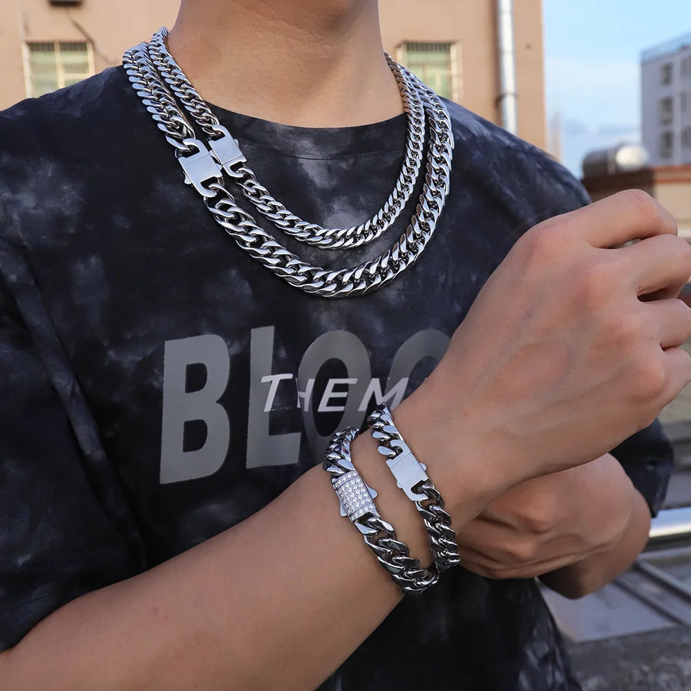 Polished Steel Chunky Cuban Link Necklace