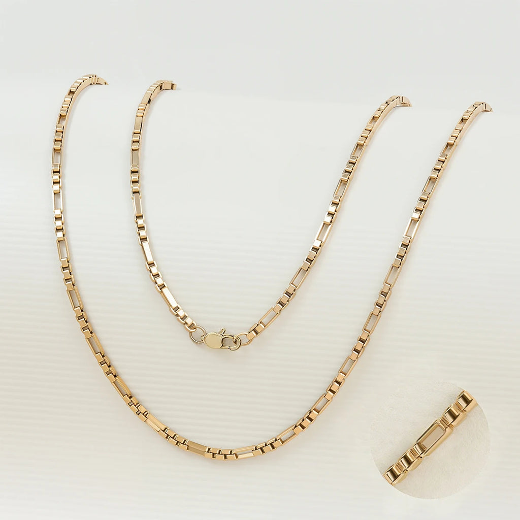 18K Gold Plated Box Chain Necklace in 3mm Steel