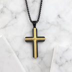 Black & Gold Two-Tone Cross Pendant Necklace