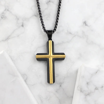 Black & Gold Two-Tone Cross Pendant Necklace
