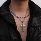 Layered Steel Cross Pendant Necklace