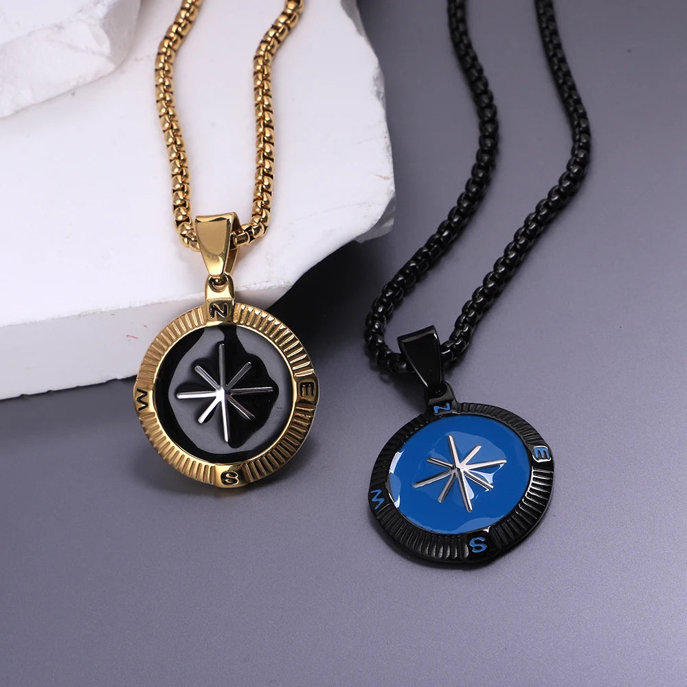 18K Gold Plated and Black Compass Pendant Necklace
