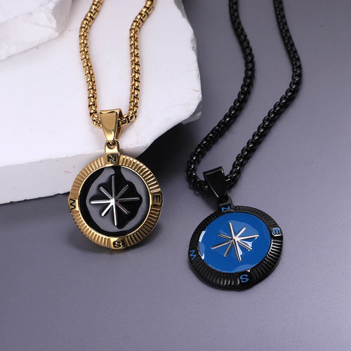 18K Gold Plated and Black Compass Pendant Necklace