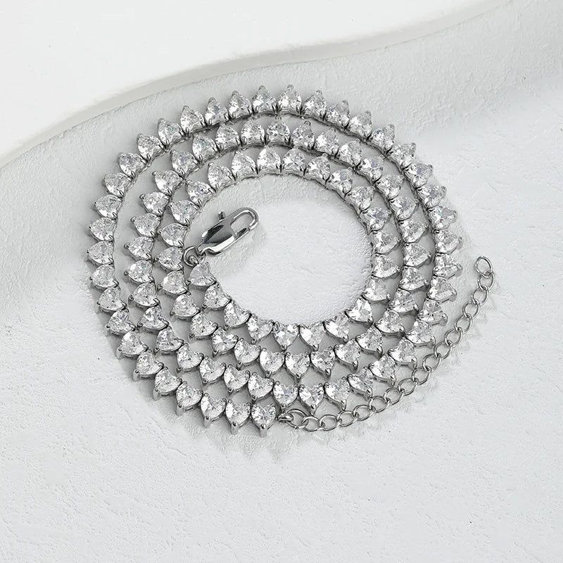 Steel Heart Zircon Tennis Necklace