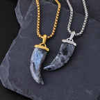 Labradorite Fang Pendant Necklace in Steel