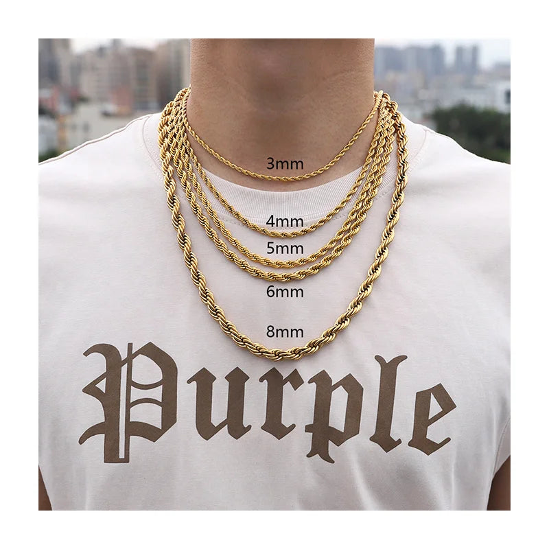 Steel Rope Chain Necklace in Four Widths