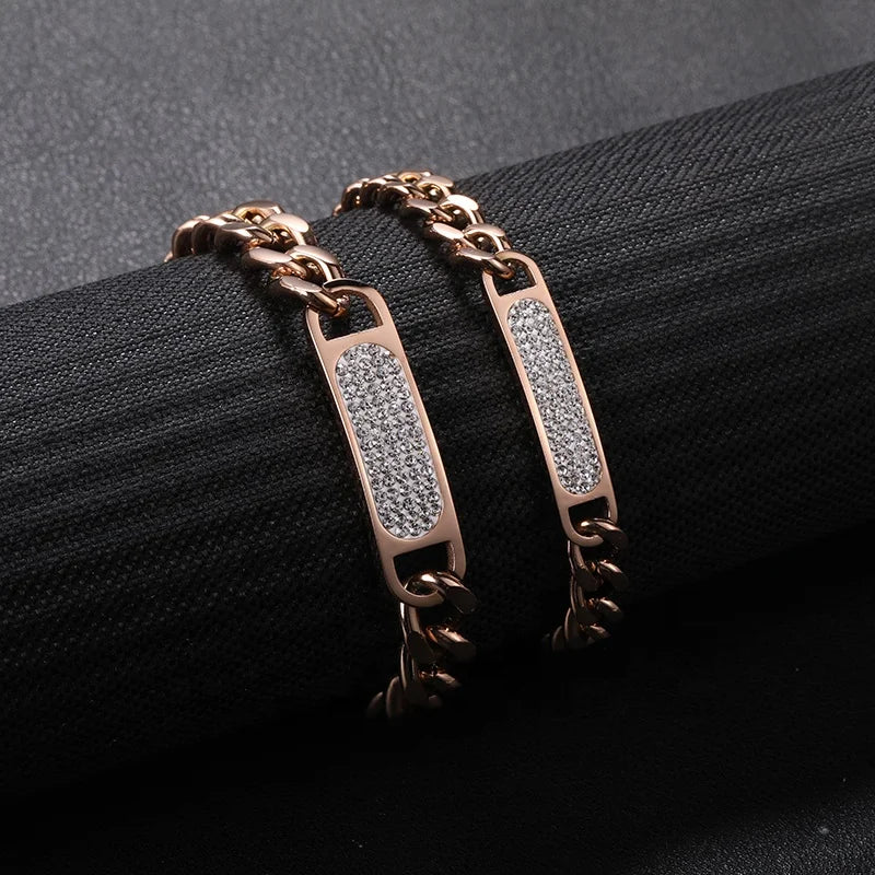Steel ID Bracelet with Channel-Set Zircon