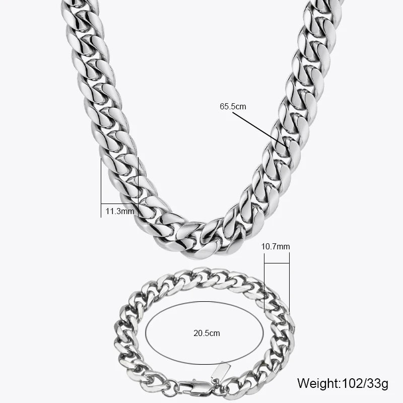 11mm Cuban Link Necklace and Bracelet Set