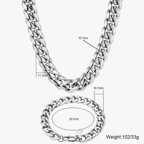 11mm Cuban Link Necklace and Bracelet Set