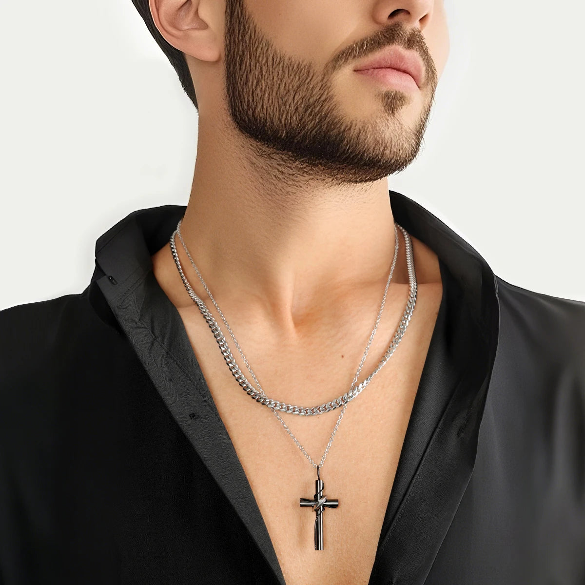 Steel Ringed Cross Pendant Necklace