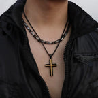 Black & Gold Two-Tone Cross Pendant Necklace