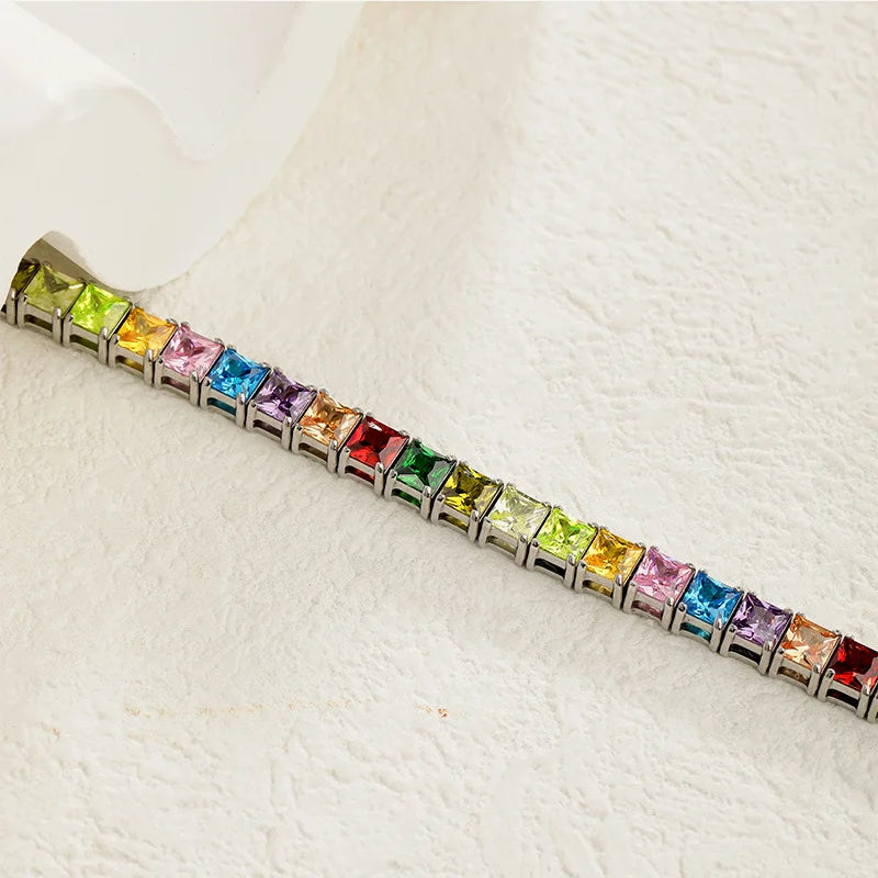 Rainbow Square Zircon Tennis Bracelet