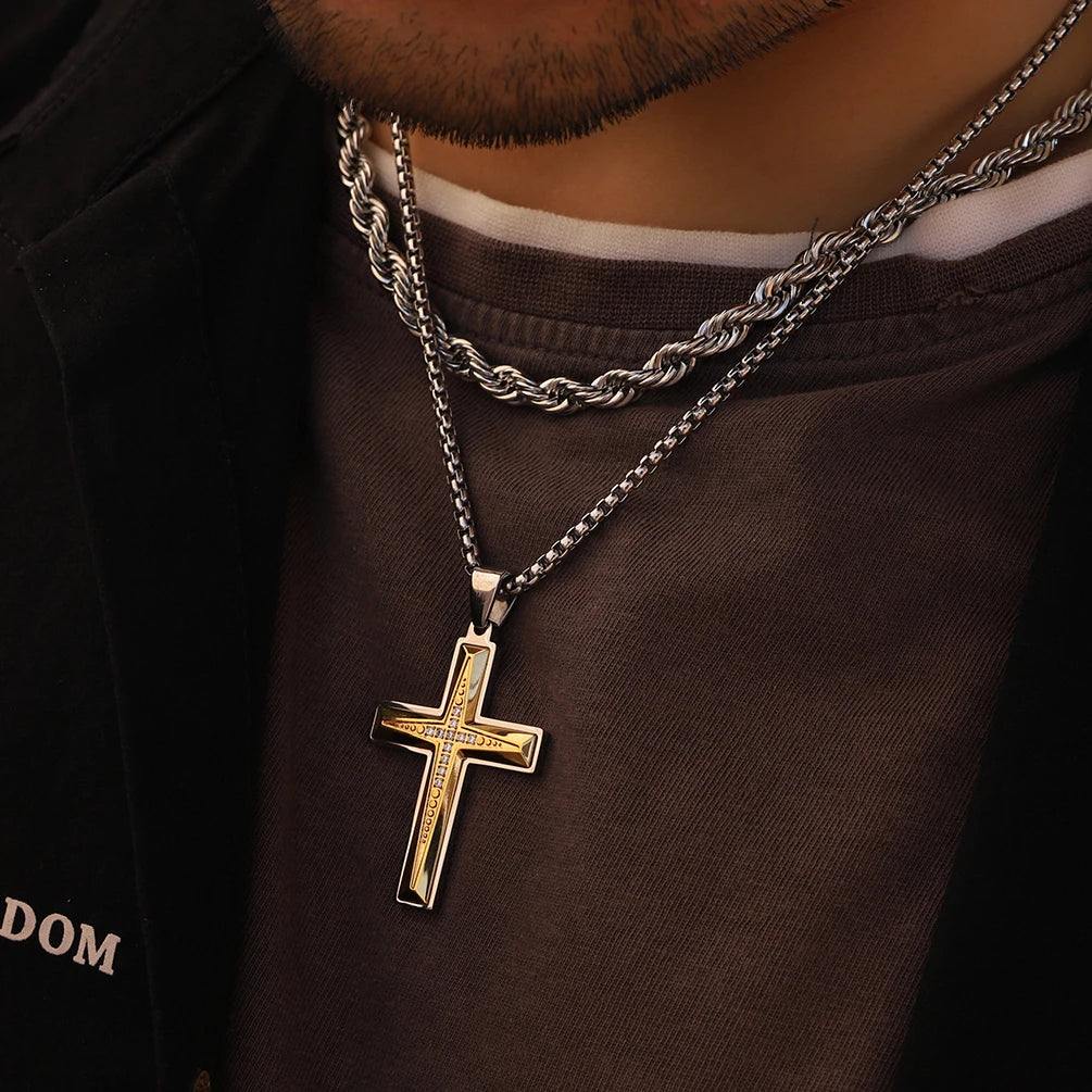 Zircon Channel Cross Pendant Necklace